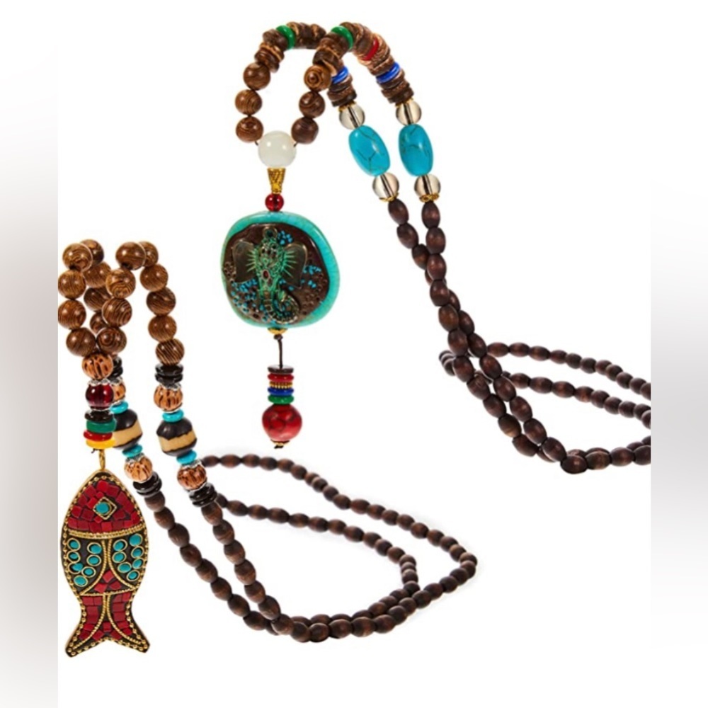 2 Pieces Boho Necklaces for Women, Vintage Necklace Handmade Turquoise Fish​​